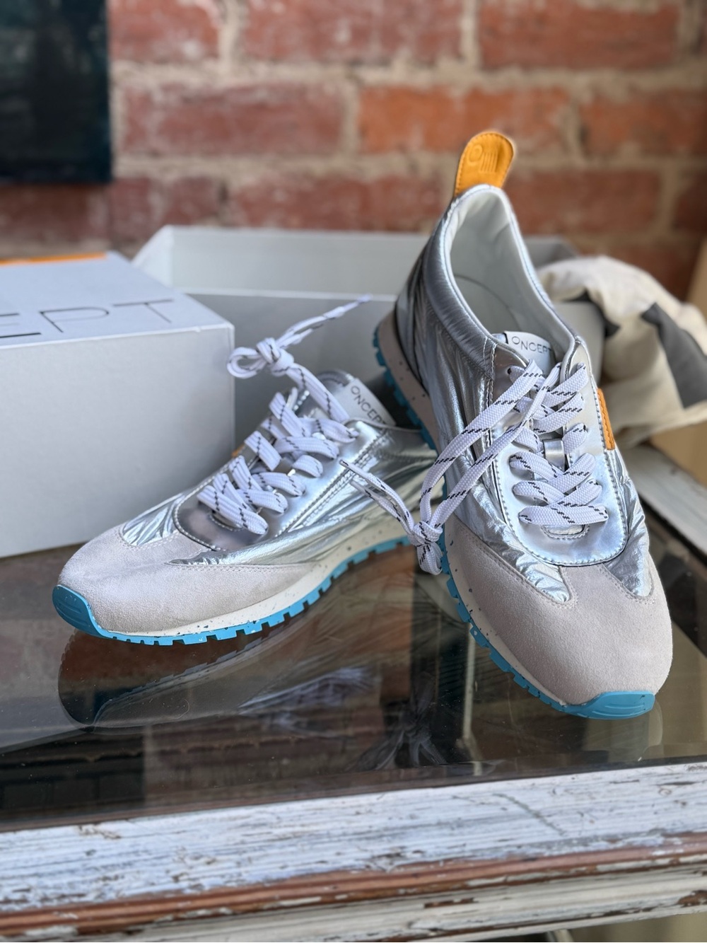 Concept Metallic Silver & Light Blue Women's Sneaker - Low Top Lace-Up
